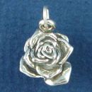Flower Large Rose Bud 3D Sterling Silver Charm Pendant