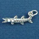 Fish, Barracuda 3D Sterling Silver Charm Pendant