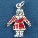 Christmas Santa Claus Charm with Red Enamel Accented Jacket 3D Sterling Silver Pendant