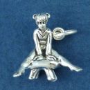 Gymnast Girl on Pommel Horse 3D Sterling Silver Charm Pendant