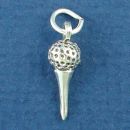 Golf Ball on Tee 3D Sterling Silver Charm Pendant