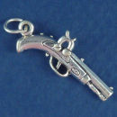Gun: Dueling Pistol 3D Handgun Sterling Silver Charm Pendant