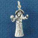 Wizard in Flowing Robe and Hat 3D Sterling Silver Charm Pendant