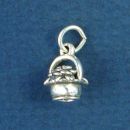 Flowers in Basket 3D Small Sterling Silver Charm Pendant