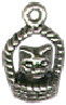 Cat, Kitten In Basket Small 3D Sterling Silver Charm Pendant