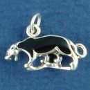 Panther 3D Sterling Silver Charm Pendant with Black Enamel
