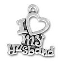 I Love Open Heart My Husband Word Phrase Sterling Silver Charm Pendant