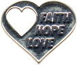 Heart Pendant with Heart Cutout Faith, Hope, Love Word Charm and Message Phrase Sterling Silver Charm