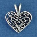 Heart with Filigree Design in the Center Sterling Silver Charm Pendant