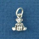 Bear with Present Tiny 3D Sterling Silver Charm Pendant
