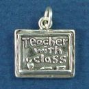 School Blockboard with Word Phrase Teacher with Class Sterling Silver Charm Pendant