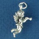 Angel Cherubim Blowing a Horn 3D Sterling Silver Charm Pendent