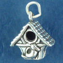 Bird House 3D Sterling Silver Charm Pendant