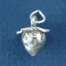 Strawberry Fruit 3D Sterling Silver Charm Pendant