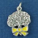 Military, Oak Tree with Yellow Enamel Ribbon Support Our Troops Symbol Sterling Silver Charm Pendant