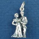 Wedding Couple in Formal Dress Dancing 3D Sterling Silver Charm Pendant