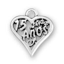 Quinceanera Heart Birthday Charm Sterling Silver