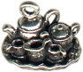 Tea Set on Silver Tray 3D Sterling Silver Charm Pendant