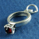 Birthstone Ring for January with Garnet Crystal Sterling Silver Charm Pendant