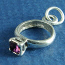 Birthstone Ring for February with Amethyst Crystal Sterling Silver Charm Pendant
