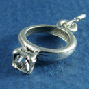 Birthstone Ring for April with Diamond Crystal Sterling Silver Charm Pendant