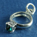 Birthstone Ring for May with Emerald Crystal Sterling Silver Charm Pendant