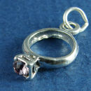 Birthstone Ring for June with Alexandrite Crystal Sterling Silver Charm Pendant