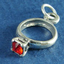 Birthstone Ring for July with Ruby Crystal Sterling Silver Charm Pendant