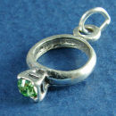 Birthstone Ring for August with Peridot Crystal Sterling Silver Charm Pendant