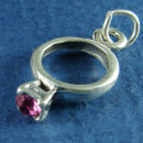 Birthstone Ring for October with Rose Crystal Sterling Silver Charm Pendant