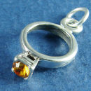 Birthstone Ring for November with Topaz Crystal Sterling Silver Charm Pendant