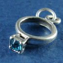 Birthstone Ring for December with Blue Zircon Crystal Sterling Silver Charm Pendant