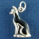 Cat Setting with Black Enamel Accents 3D Sterling Silver Charm Pendant