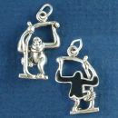 Monkey in Tree with Black Enamel Accents 3D Sterling Silver Charm Pendant
