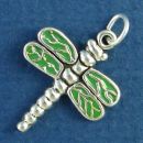 Dragonfly with Green Enamel Sterling Silver Charm Pendant