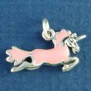 Unicorn Flying with Pink Enamel Accent 3D Sterling Silver Charm Pendant