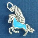 Pegasus Mythological Winged Horse with Turquoise Enamel Accent 3D Sterling Silver Charm Pendant
