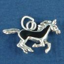 Horse Galloping with Black Enamel Accents 3D Sterling Silver Charm Pendant