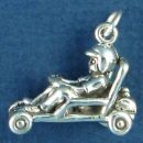 Go Kart Racing with Driver 3D Sterling Silver Charm Pendant