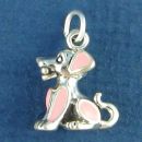 Dog Setting with Pink Enamel Accents 3D Sterling Silver Charm Pendant
