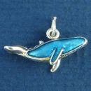 Sperm Whale with Aqua Enamel Accents 3D Sterling Silver Charm Pendant
