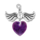 Angel Birthstone for February with Amethyst Crystal Heart Sterling Silver Charm Pendant