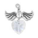 Angel Birthstone for April with Diamond Crystal Heart Sterling Silver Charm Pendant