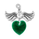 Angel Birthstone for May with Emerald Crystal Heart Sterling Silver Charm Pendant