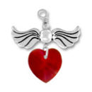 Angel Birthstone for July with Ruby Crystal Heart Sterling Silver Charm Pendant