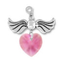 Angel Birthstone for October with Rose Crystal Heart Sterling Silver Charm Pendant