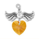 Angel Birthstone for November with Topaz Crystal Heart Sterling Silver Charm Pendant