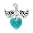 Angel Birthstone for December with Blue Zircon Crystal Heart Sterling Silver Charm Pendant