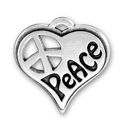 Heart with Word Phrase Peace and Cutout Peace Sign Sterling Silver Charm Pendant