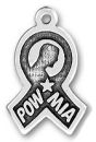 Military Awareness Ribbon for POW MIA Sterling Silver Charm Pendant with Word Prase You Are Not Forgotten